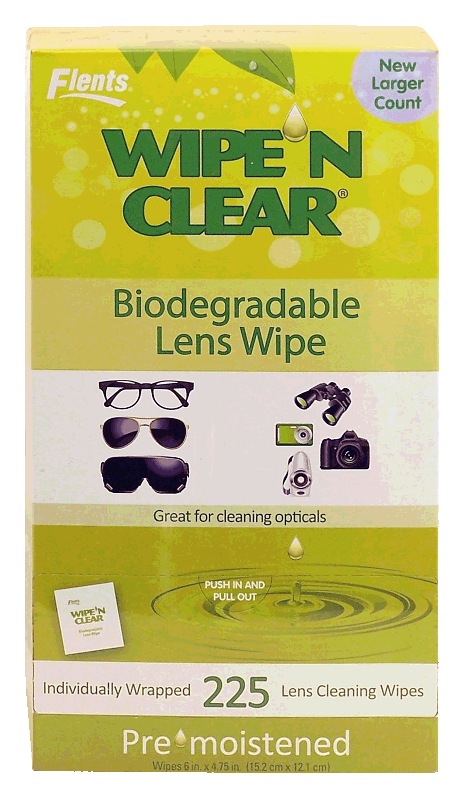 Flents Wipe 'N Clear lens wipes, biodegradable, pre-moistened, individually wrapped, not for contact lenses Full-Size Picture